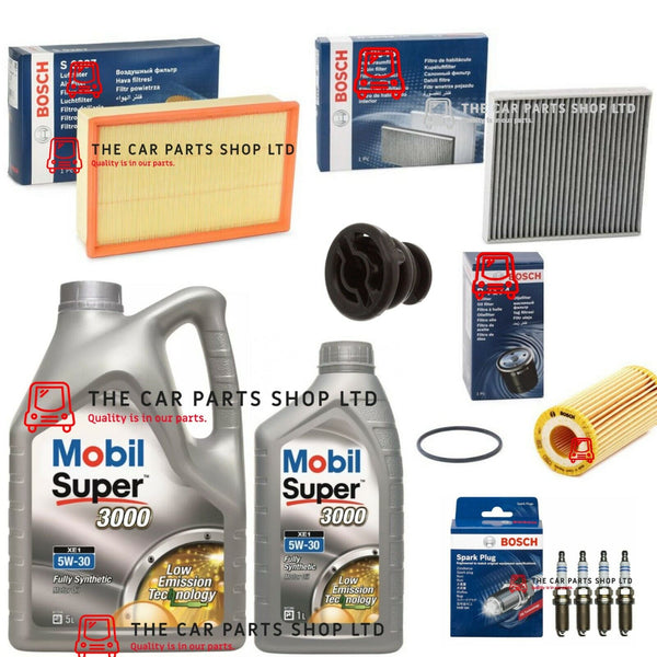 TO FIT VW GOLF GTI 2012> MOBIL BOSCH SERVICE KIT 6L 3000 5W30 + FILTERS + PLUGS