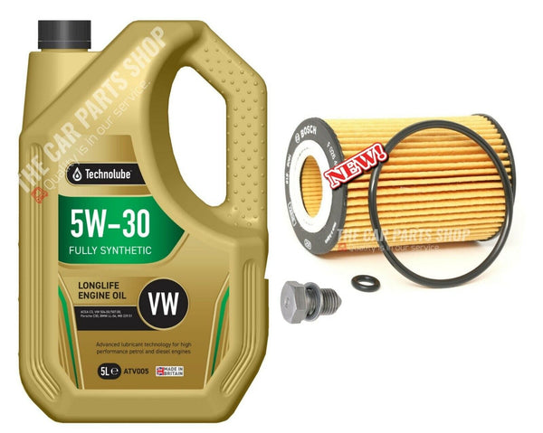 FOR AUDI A3 MK3 8V OIL CHANGE SERVICE KIT 5L LONGLIFE & BOSCH OIL FILTER & PLUG