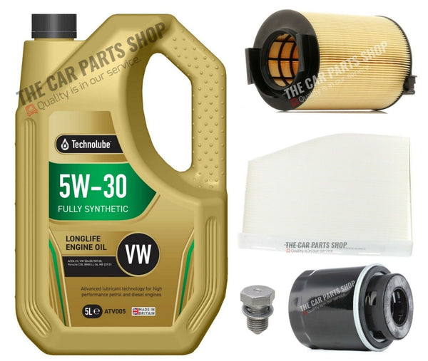 FOR SKODA OCTAVIA 1.2 SERVICE KIT 5L 5W30 OIL + AIR OIL CABIN FILTER SUMP PLUG
