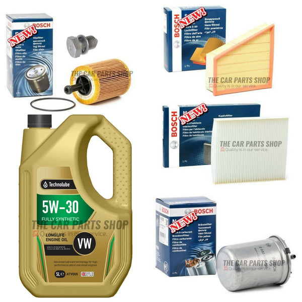 FOR SKODA FABIA 1.9 TDI 03-07 BOSCH SERVICE KIT 5L OIL + OIL AIR FUEL CABIN