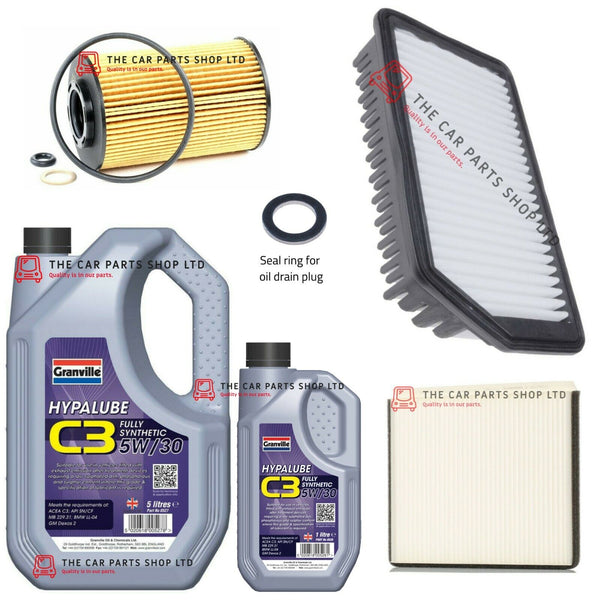 FOR HYUNDAI i30 1.6 CRDI MK2 11-17 SERVICE KIT 6L OIL & AIR OIL CABIN PLUG SEAL
