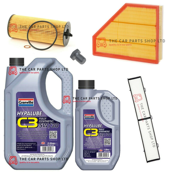 FOR BMW 3 SERIES 320D E90 2010> SERVICE KIT 6L GRANVILLE OIL & 3 FILTERS & PLUG