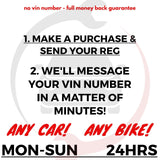 VIN FINDER CHASSIS NUMBER FINDER - PLEASE MESSAGE WITH YOUR REG BEFORE ORDERING