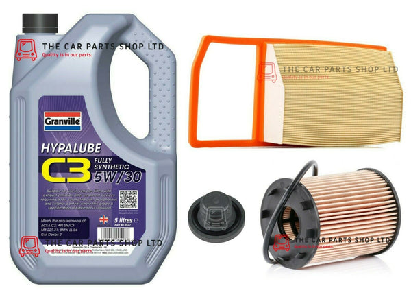 FOR VAUXHALL COMBO 1.3 CDTI MK3 11-12 SERVICE KIT 5L GRANVILLE + AIR OIL & PLUG