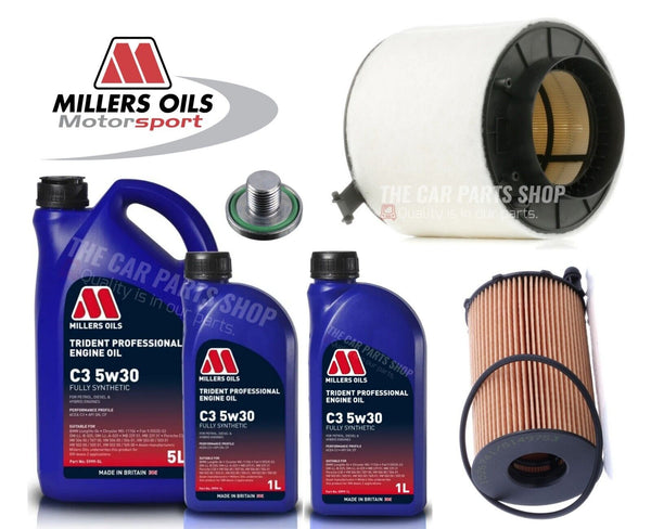 FOR AUDI A5 3.0 TDI COUPE 07-11 SERVICE KIT 7L MILLERS 5W-30 AIR OIL FILTER PLUG