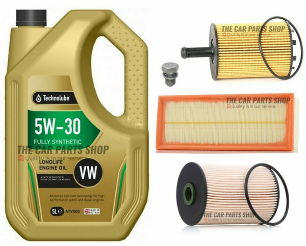 FOR VW GOLF MK6 1.6 S TDI (5K) SERVICE KIT 5L 507 OIL + AIR FUEL OIL AND PLUG