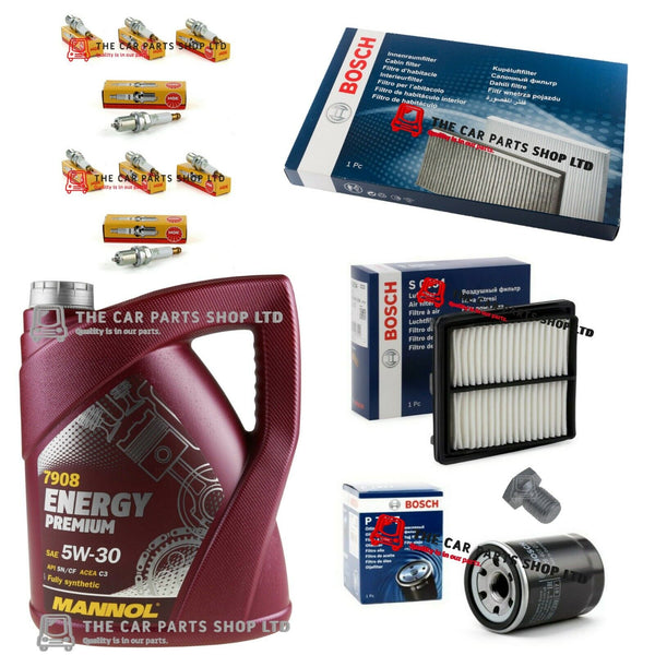 FULL BOSCH SERVICE KIT FOR HONDA JAZZ 1.4 PETROL 5L OIL + BOSCH KIT NGK PLUGS