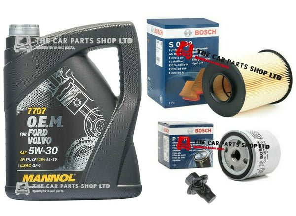 FOR FORD FOCUS 1.6 PETROL 11-14 BOSCH SERVICE KIT 5L OIL + AIR OIL AND PLUG NEW