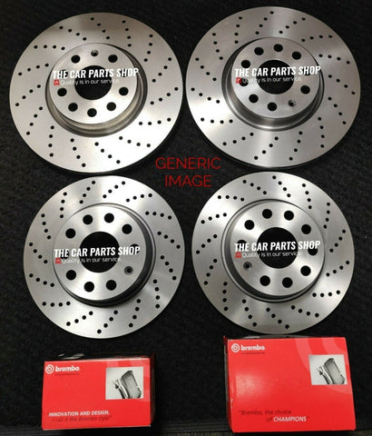 FOR AUDI TT 1.8 MK1 99-06 FRONT & REAR DRILLED DISCS WITH FRONT REAR BREMBO PADS