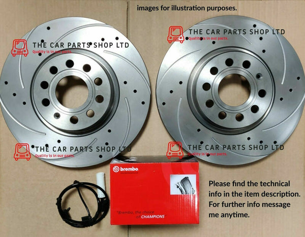 TO FIT BMW 118D E87 REAR DRILLED & GROOVED DISCS + BREMBO PADS & SENSOR FREE