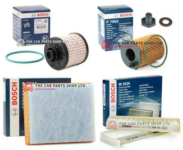 FULL BOSCH SERVICE FILTERS KIT FOR PEUGEOT PARTNER 1.6 HDI 2015-2019 & SUMP PLUG