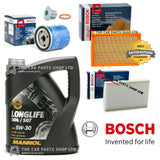 FOR PEUGEOT 307 SE 2.0 HDI 02-08 BOSCH SERVICE KIT 5L LONGLIFE + AIR OIL CABIN