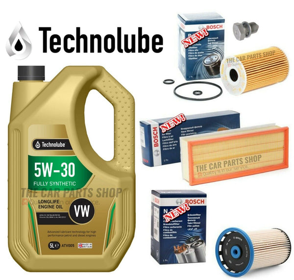 BOSCH SERVICE KIT FOR VW TIGUAN MATCH 2.0 TDI (5N) 5L OIL + BOSCH AIR OIL FUEL