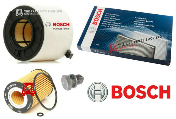 BOSCH SERVICE FILTERS KIT TO FIT AUDI A4 MK5 2.0 TDI AIR OIL CABIN AND SUMP PLUG