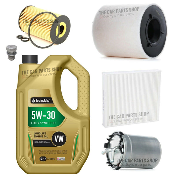 FOR AUDI A1 1.6 TDI FULL SERVICE FILTER KIT WITH 5L TECHNOLUBE 5W30 OIL