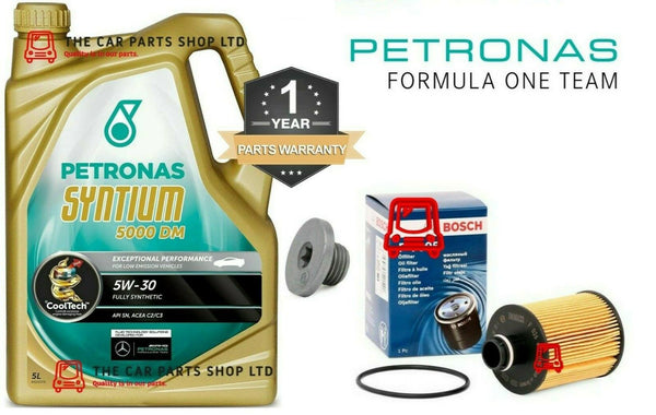 FOR VAUXHALL COMBO D 1.3 BOSCH KIT 5L PETRONAS LONGLIFE + BOSCH FILTER & PLUG