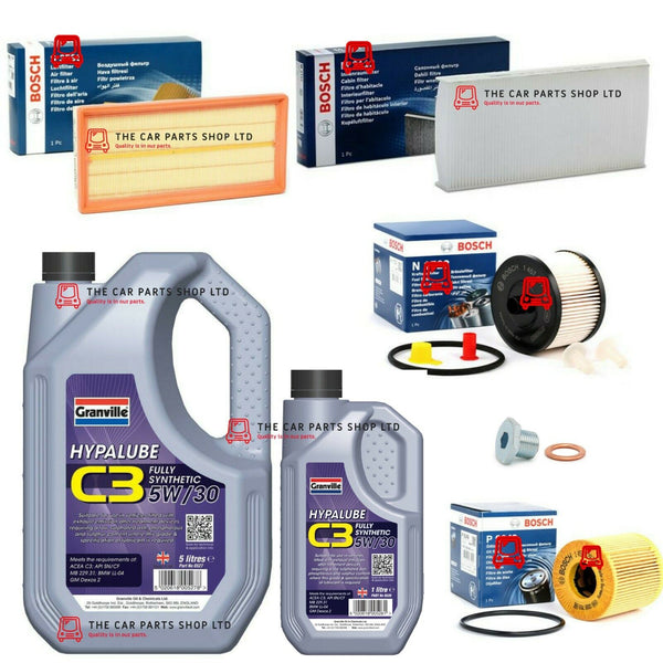 FOR PEUGEOT 407 MK1 FULL BOSCH SERVICE KIT WITH 6L GRANVILLE 5W30 OIL