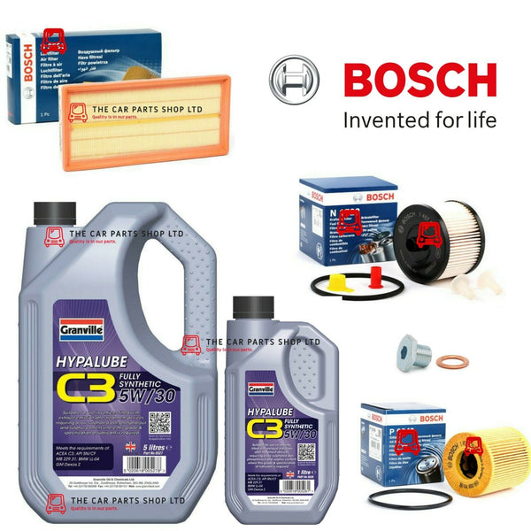FOR PEUGEOT 407 MK1 BOSCH SERVICE KIT 6L GRANVILLE + FUEL OIL AIR BOSCH & PLUG