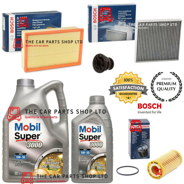 TO FIT VW GOLF GTI 2012> BOSCH SERVICE KIT 6L MOBIL 3000 5W30 + AIR OIL POLLEN