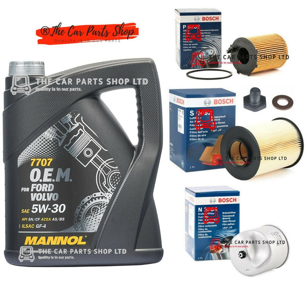 FOR VOLVO C30 D2 1.6 10-13 BOSCH SERVICE KIT 5L 5W30 OIL & BOSCH FUEL OIL AIR