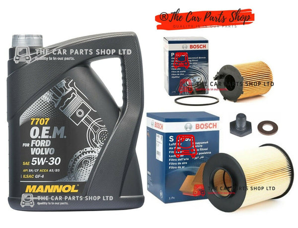 FOR VOLVO C30 D2 1.6 10-13 BOSCH SERVICE KIT 5L 5W30 AND AIR OIL FILTER & PLUG