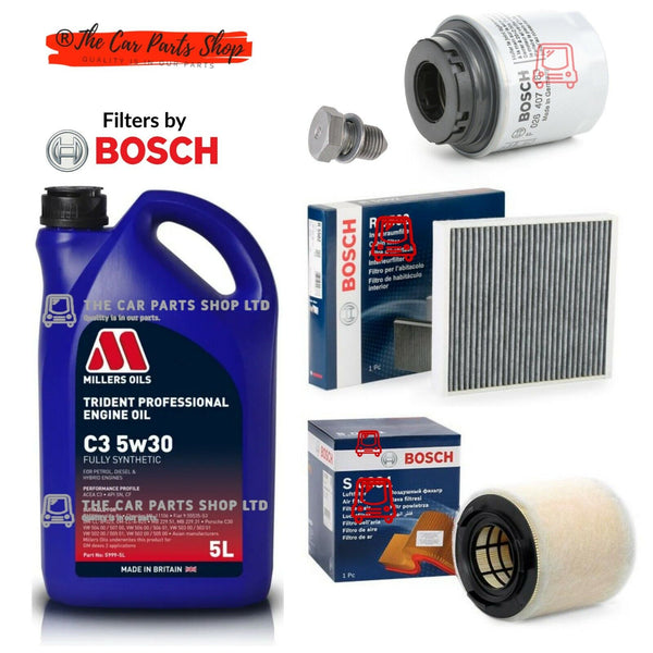 FITS AUDI A1 1.4 TFSI MK1 BOSCH SERVICE KIT 5L MILLERS OIL + AIR OIL POLLEN KIT