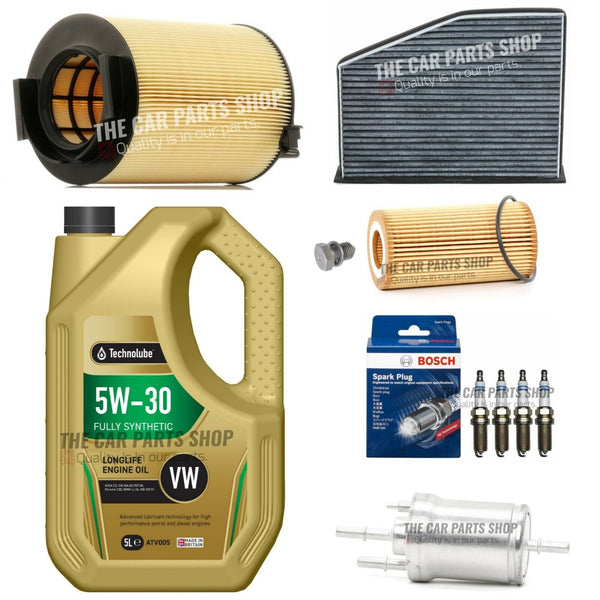 FULL SERVICE KIT FOR VW EOS 2.0 FSI MK1 1F ENGINE OIL 5L + ALL FILTERS + 4 PLUGS