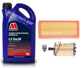 MILLER'S SERVICE KIT FOR VW GOLF 2.0 GT TDI 5L 5W30 MILLER'S & AIR OIL FILTER