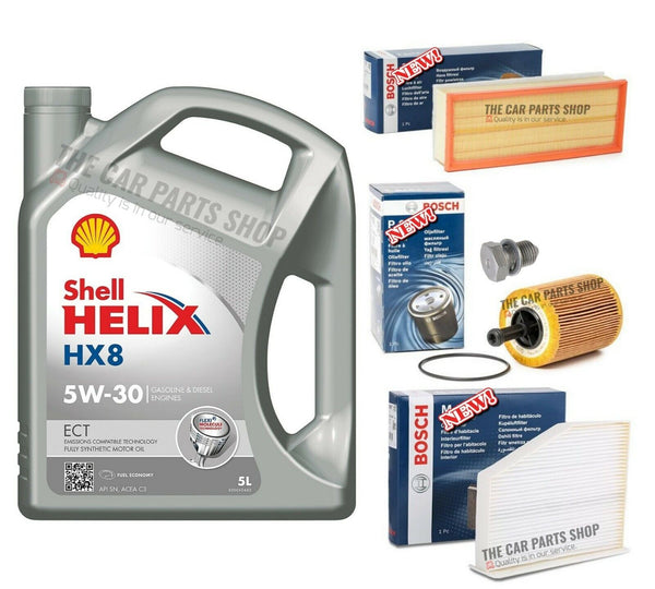 FOR VW GOLF 2.0 GT TDI MK6 BOSCH SERVICE KIT POLLEN AIR OIL & 5L SHELL 5W30 OIL