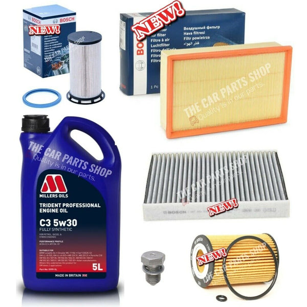 PREMIUM BOSCH SERVICE KIT WITH 5L MILLER'S MOTOR OIL FOR VW GOLF 1.6 TDI MK7