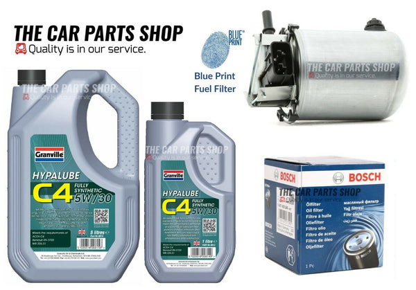 BOSCH SERVICE KIT FOR NISSAN QASHQAI 1.6 DCI J11 OIL & FUEL FILTER + 6L 5W30 C4