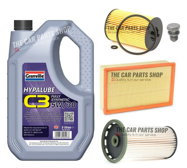 FOR VW PASSAT 2.0 TDI B8 MK7 SERVICE KIT GRANVILLE 5L & AIR FUEL OIL PLUG NEW