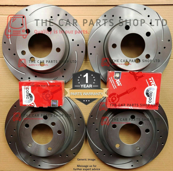 TO FIT AUDI A3 2.0 TDI MK2 DRILLED & GROOVED FRONT REAR DISCS & TRW PADS