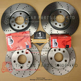 TO FIT AUDI A3 2.0 TDI MK2 DRILLED FRONT AND REAR DISCS AND FRONT REAR TRW PADS