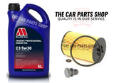 FOR AUDI A3 1.6 TDI MK3 8V SERVICE KIT 5L MILLERS 5W30 & OIL FILTER SUMP PLUG