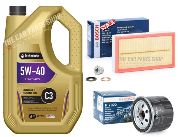 BOSCH SERVICE KIT FITS RENAULT CLIO 1.5 DCI 09-11 5L 5W40 & BOSCH AIR OIL & PLUG