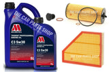 FITS BMW 3 SERIES 320D E91 N47D20C SERVICE KIT AIR OIL FILTER & 6L MILLERS 5W30