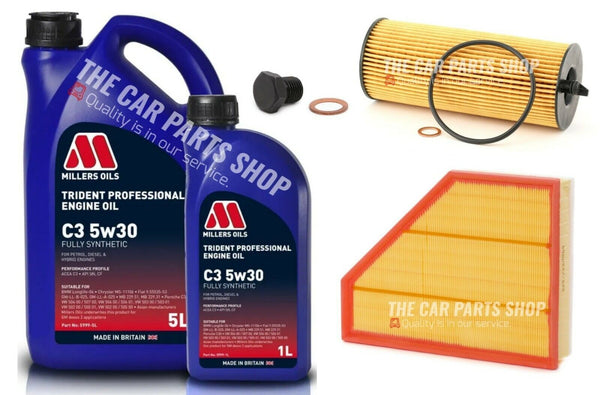 FITS BMW 3 SERIES 320D E91 N47D20C SERVICE KIT AIR OIL FILTER & 6L MILLERS 5W30