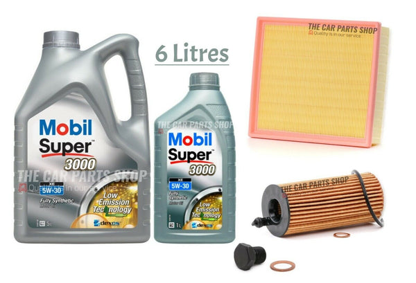 MOBIL SUPER 3000 SERVICE KIT FOR BMW 1 SERIES 116d AIR OIL PLUG & 6L MOBIL 5W30