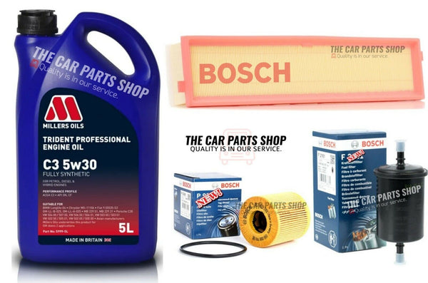 BOSCH SERVICE KIT FOR PEUGEOT 307 1.6 01-08 BOSCH FUEL OIL AIR & 5L MILLERS 5W30
