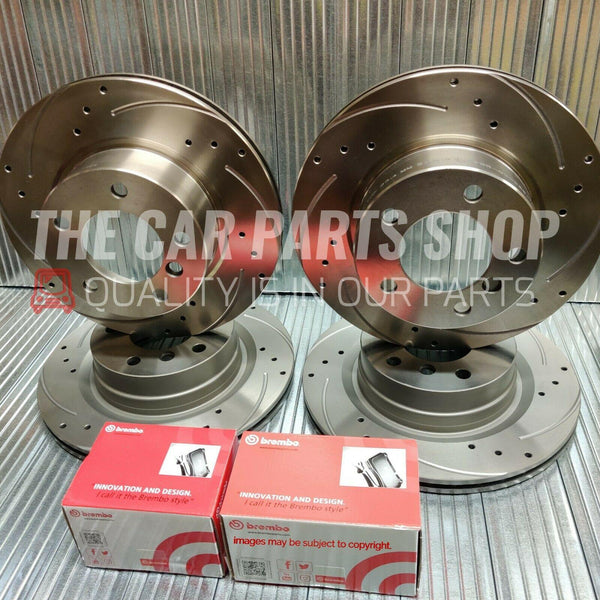 DRILLED & GROOVED FRONT & REAR DISCS & BREMBO PADS FOR VW GOLF GTD 2.0 TDI MK7