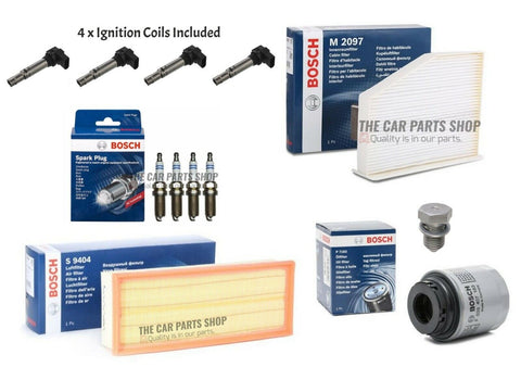 BOSCH SERVICE FILTERS KIT FOR VW GOLF 1.4 TSI MK6 WITH 4 X IGNITION COILS NEW