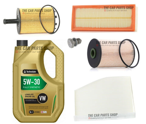 5L TECHNOLUBE SERVICE KIT FOR VW GOLF 2.0 TDI MK5 WITH POLLEN AIR OIL FUEL KIT