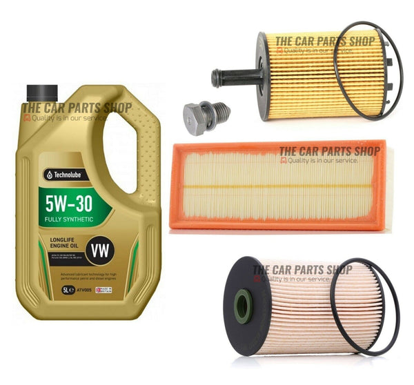 5L TECHNOLUBE SERVICE KIT FOR VW GOLF 2.0 TDI MK5 FUEL OIL AIR & 5L 507 5W30 OIL