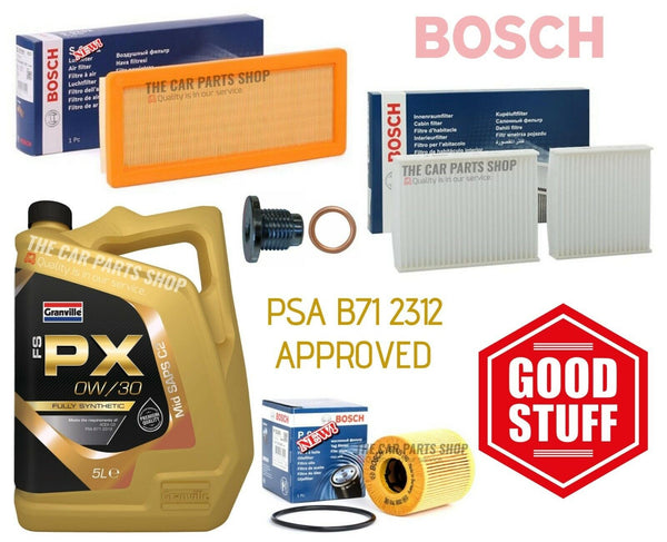 FITS PEUGEOT 207 1.6 GT MK1 BOSCH SERVICE KIT BOSCH CABIN OIL AIR & 5L 0W30 OIL