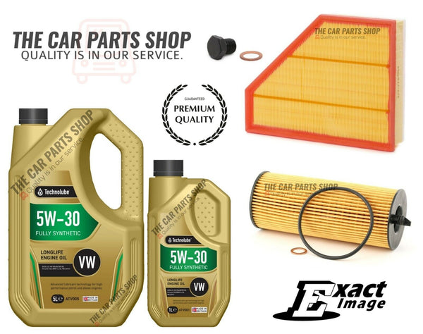 SERVICE KIT FOR BMW 320D E90 6L TECHNOLUBE 5W30 LONGLIFE & AIR OIL FILTER PLUG