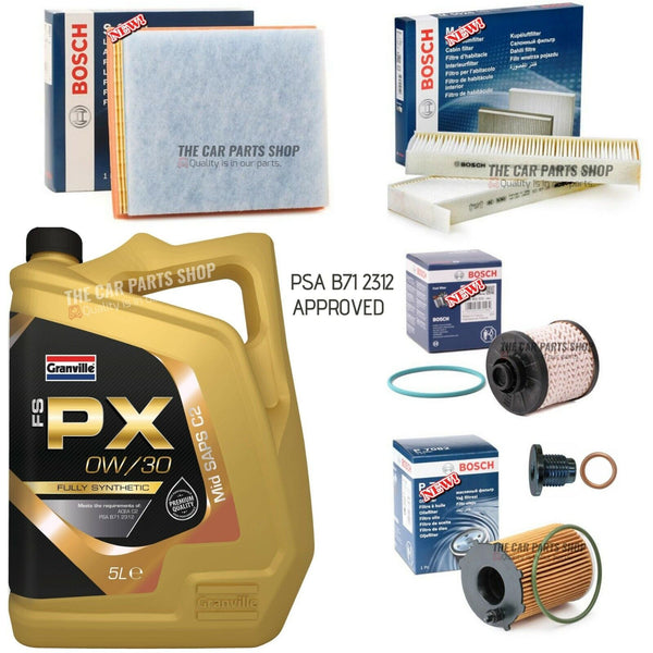 FOR PEUGEOT 3008 1.6 2014> FULL BOSCH SERVICE KIT 5L 0W30 + AIR OIL FUEL CABIN