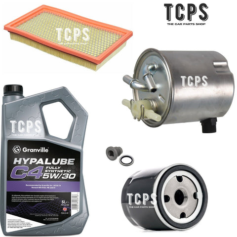 SERVICE KIT FOR NISSAN QASHQAI 1.5 DCI 10-13 FUEL OIL AIR FILTER & 5L GRANVILLE