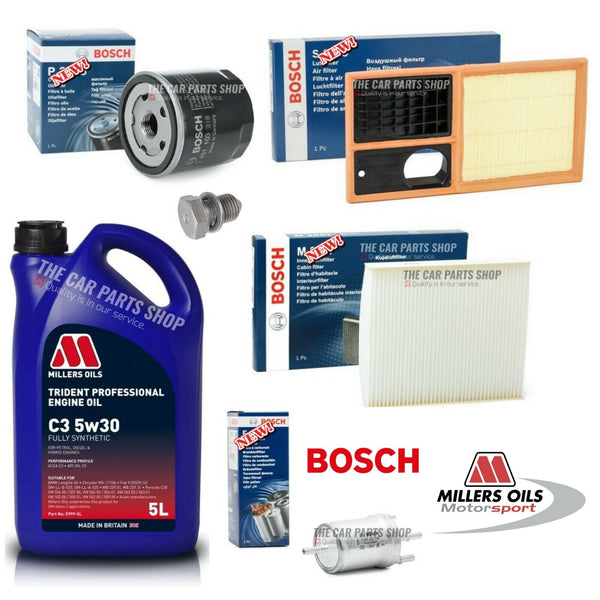 FITS VW POLO MATCH 1.4 2006-2010 BOSCH SERVICE KIT WITH 5L MILLERS LONGLIFE OIL