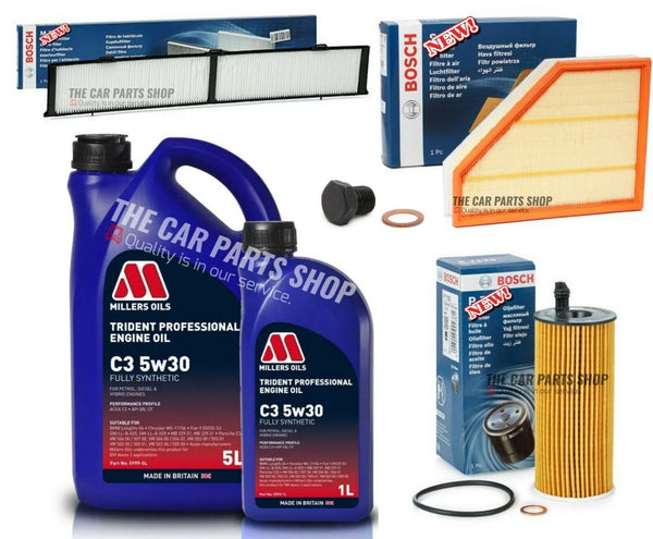 BOSCH SERVICE KIT FOR BMW 120D E82 07-14 BOSCH CABIN AIR OIL & MILLERS 5W30 OIL